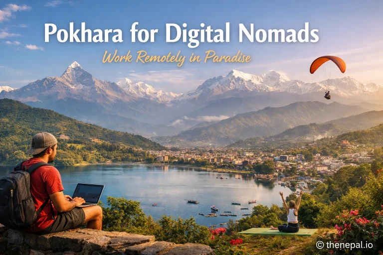 Pokhara for digital nomads working remotely by Phewa Lake with Annapurna mountain views in Nepal
